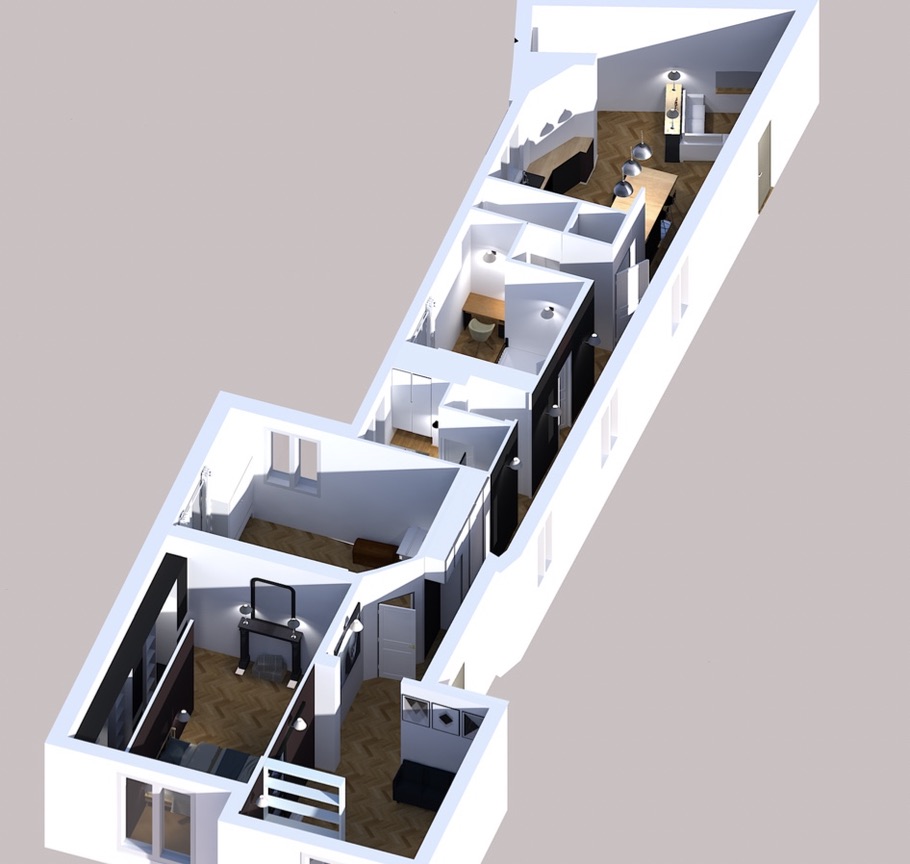 Projet Marguerite — plan 3D de l'appartement restructuré