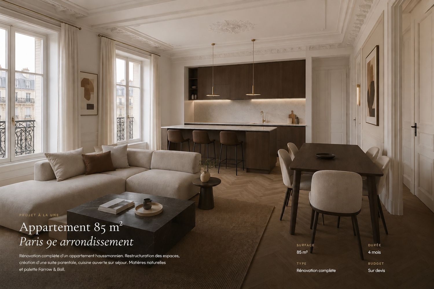 Appartement 85 m² Paris 9e — rénovation complète haussmannienne
